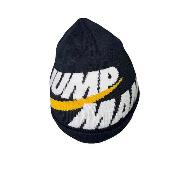 Jordan Jump Man Spelled Out Boys Hat Winter Beanie Black Yellow White Swoosh - Picture 4 of 8